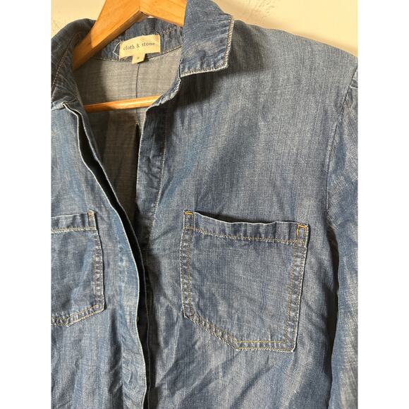 Cloth & Stone Anthropology Denim Button Up Women’s S Roll Tab Sleeve - Picture 3 of 9